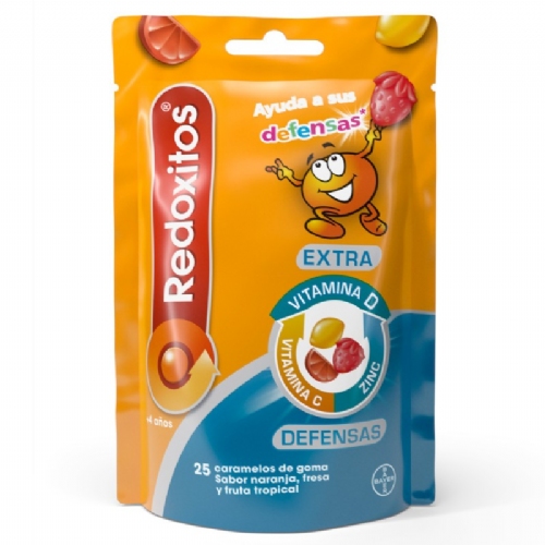 Redoxitos extra defensas  25 caramelos goma sabor naranja fresa y fruta tropical