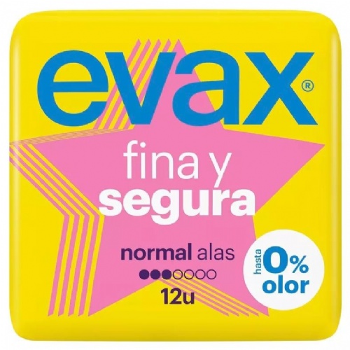 Compresas higienicas femeninas - evax fina y segura (normal con alas 12 compresas)