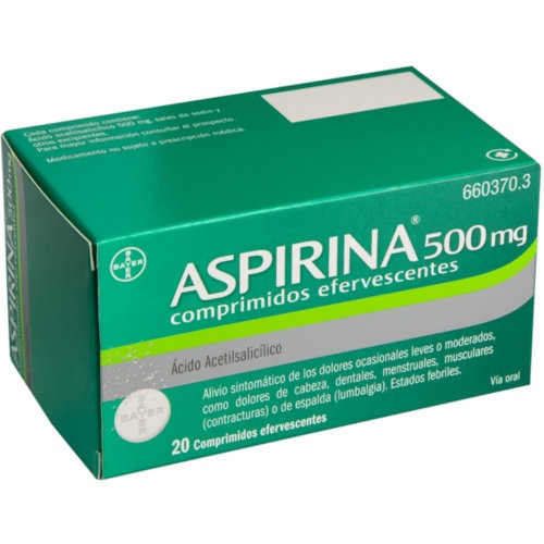 ASPIRINA 500 mg COMPRIMIDOS EFERVESCENTES , 20 comprimidos