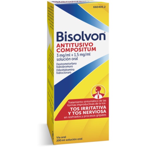 BISOLVON ANTITUSIVO COMPOSITUM 3 mg/ml + 1,5 mg/ml SOLUCION ORAL , 1 frasco de 200 ml