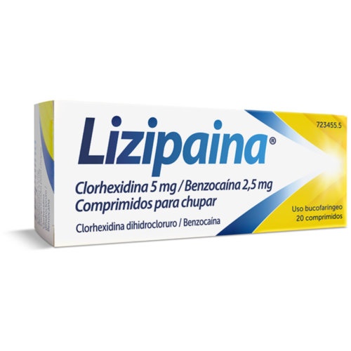 LIZIPAINA CLORHEXIDINA 5 MG/BENZOCAINA 2,5 MG COMPRIMIDOS PARA CHUPAR ,20 comprimidos