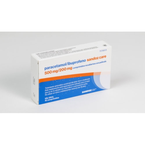 PARACETAMOL/IBUPROFENO SANDOZ CARE 500 MG/200 MG COMPRIMIDOS RECUBIERTOS CON PELICULA, 16 comprimido