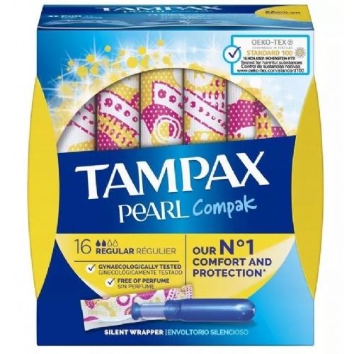 Tampax compak pearl tampon 100%algodon (regular 16 u)