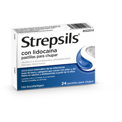 STREPSILS CON LIDOCAINA PASTILLAS PARA CHUPAR , 24 pastillas