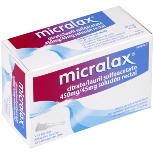 MICRALAX CITRATO/LAURIL SULFOACETATO 450 mg/45 mg solucion rectal , 4 enemas