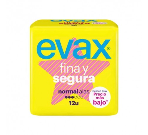 Compresas higienicas femeninas - evax fina y segura (normal con alas 12 compresas)