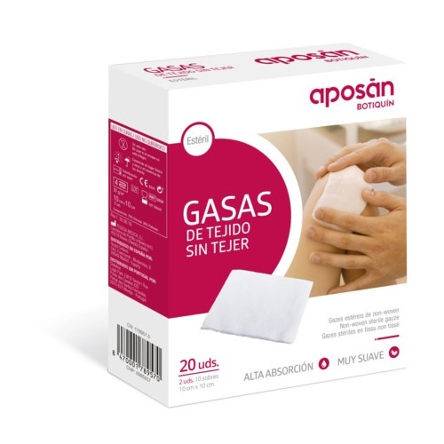Aposan gasa esteril tejido sin tejer compresas (10 sobres 2 gasas 10 cm x 10 cm)