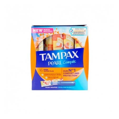 Tampax compak pearl tampon 100%algodon (16 unidades super plus)